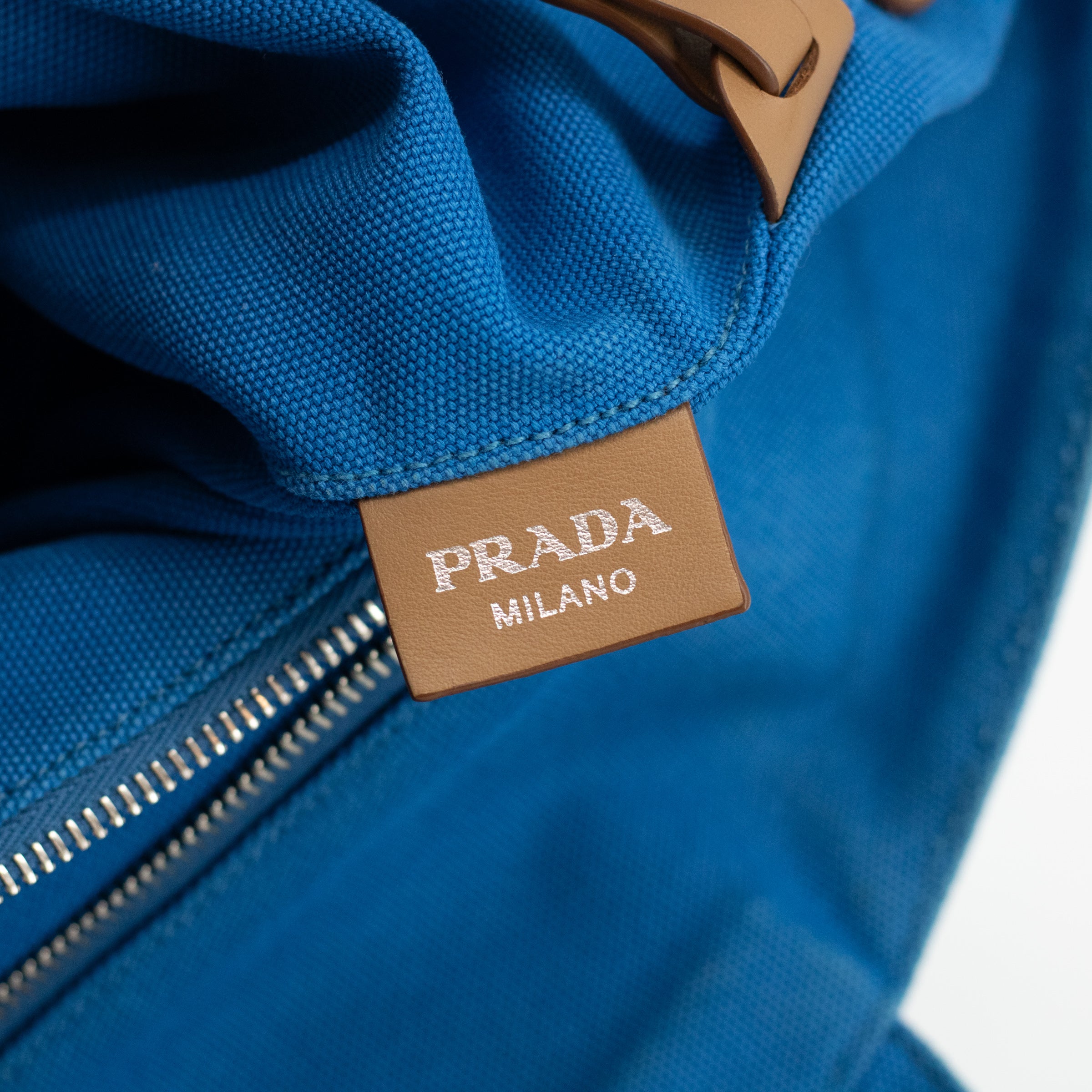 Prada Blue Canapa Logo Handle Tote