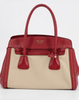 Prada Red/Beige Saffiano Cuir-Trimmed Canapa Tote