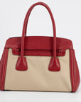 Prada Red/Beige Saffiano Cuir-Trimmed Canapa Tote