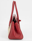 Prada Red/Beige Saffiano Cuir-Trimmed Canapa Tote