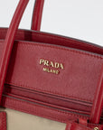 Prada Red/Beige Saffiano Cuir-Trimmed Canapa Tote