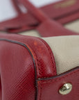 Prada Red/Beige Saffiano Cuir-Trimmed Canapa Tote