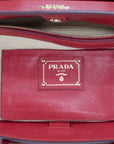 Prada Red/Beige Saffiano Cuir-Trimmed Canapa Tote