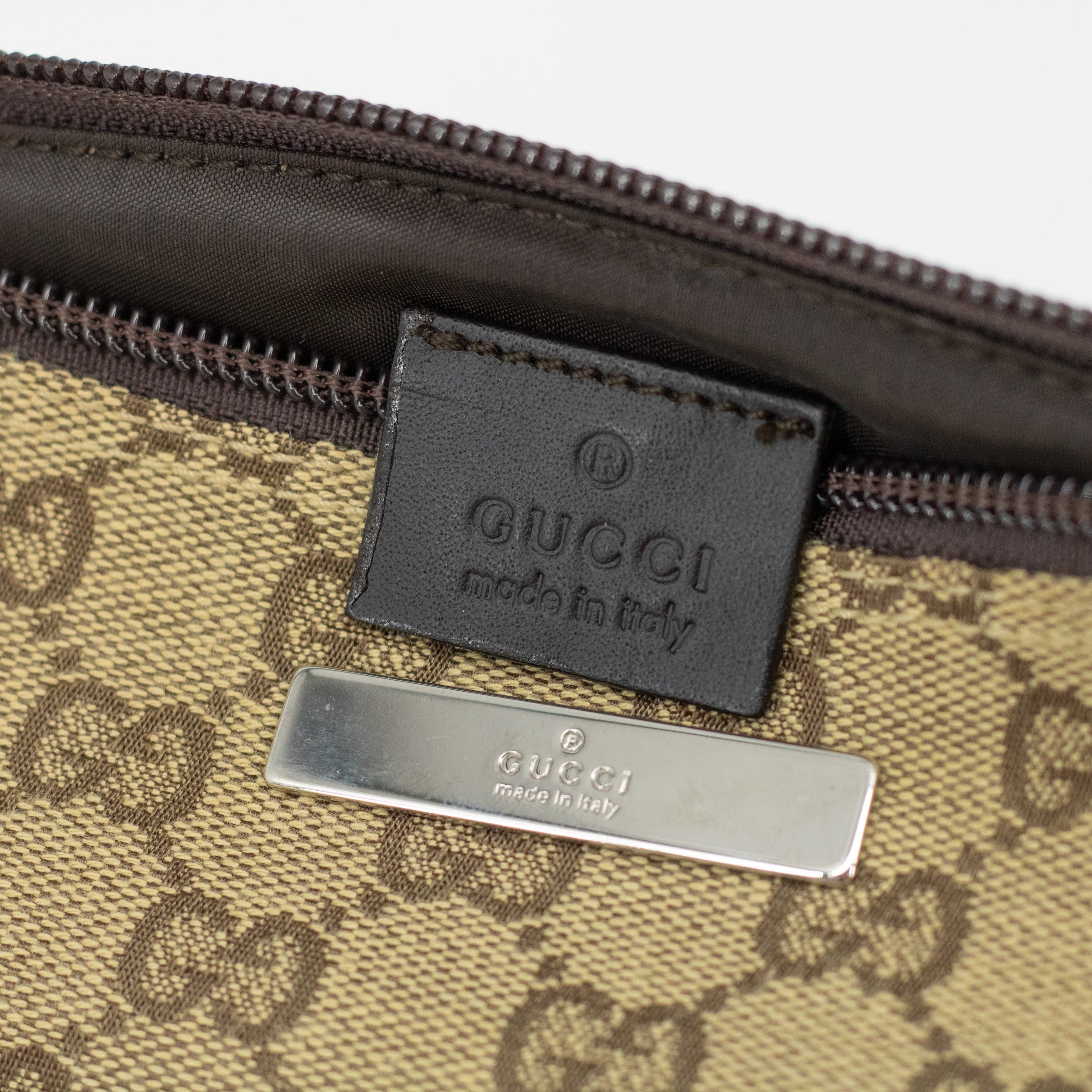 Gucci GG Canvas Brown Boat Pochette Bag