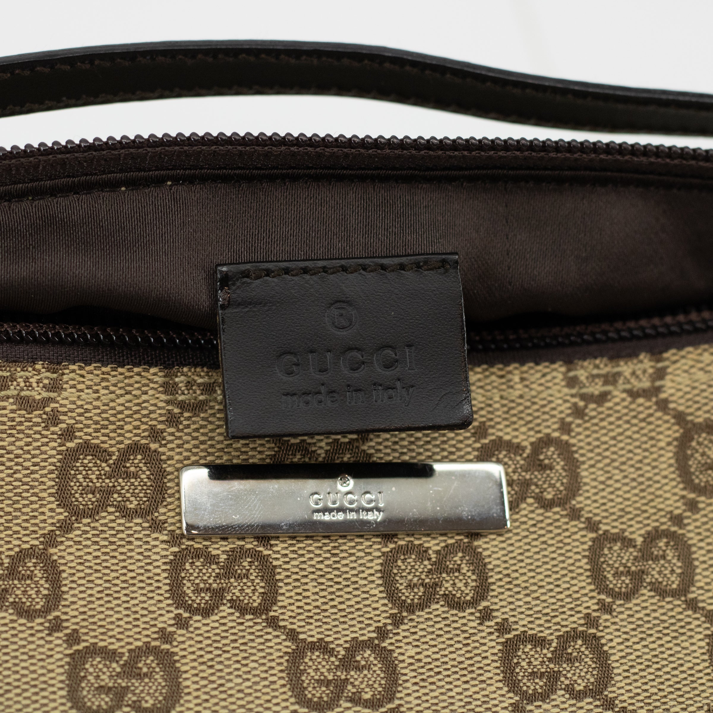 Gucci GG Canvas Boat Pochette Brown 