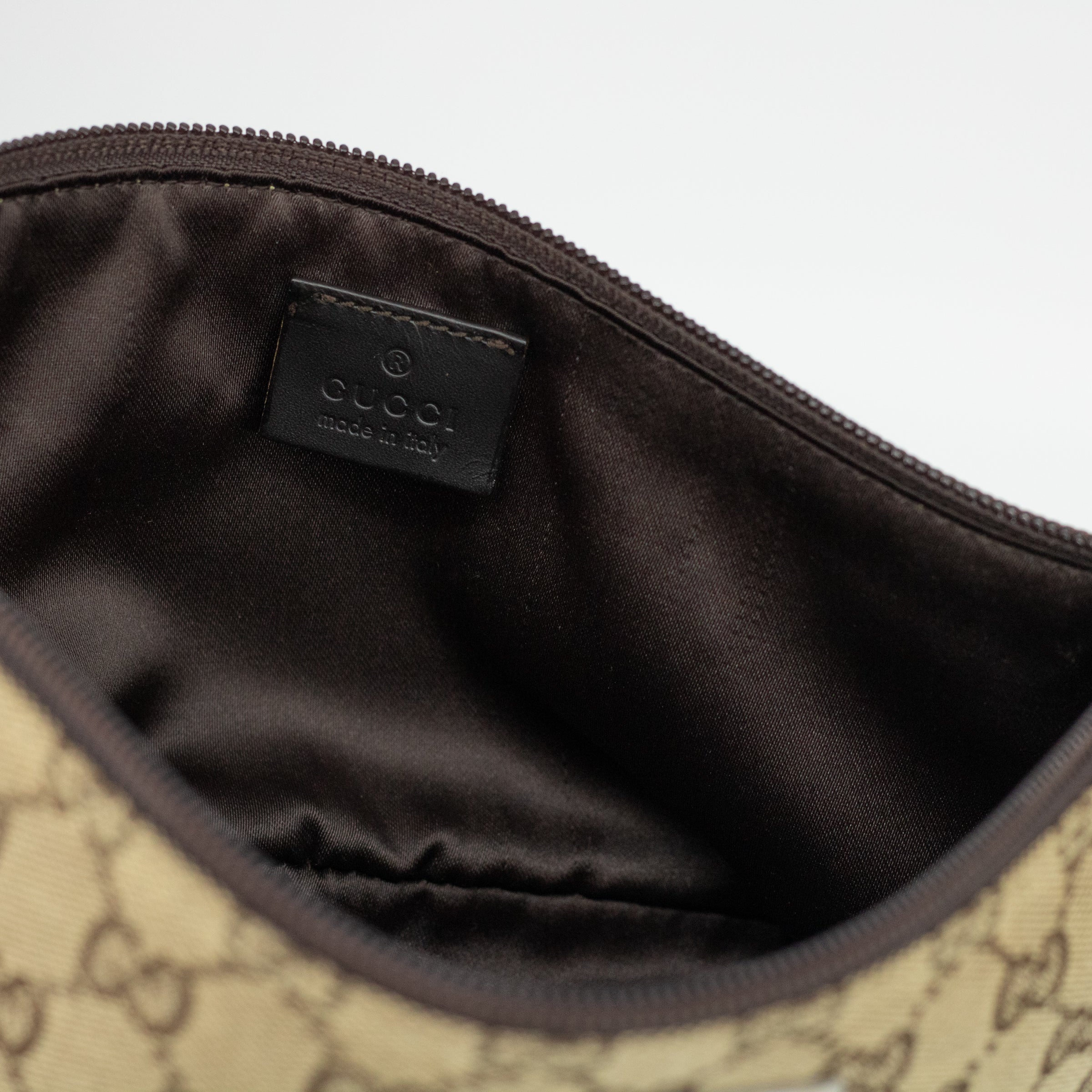 Gucci GG Canvas Boat Pochette Brown 