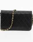 Chanel Black Lambskin Single Flap Gold Hardware Turn Lock Shoulder Bag 