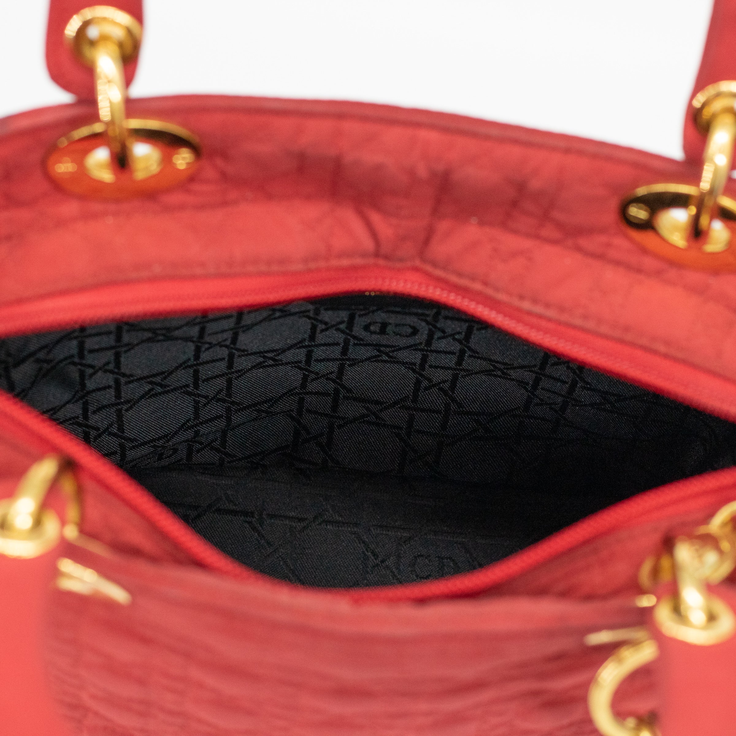 Christian Dior Red Cotton Lady Dior Handbag