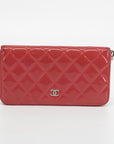 Chanel Pink Patent Leather Quilted Zippy Wallet 