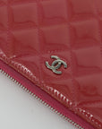 Chanel Pink Patent Leather Quilted Zippy Wallet 