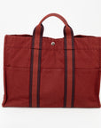 Hermes Red Toile Fourre-Tout MM Canvas Tote Bag