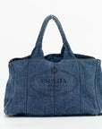 Prada Denim Large Canapa Logo Tote Bag