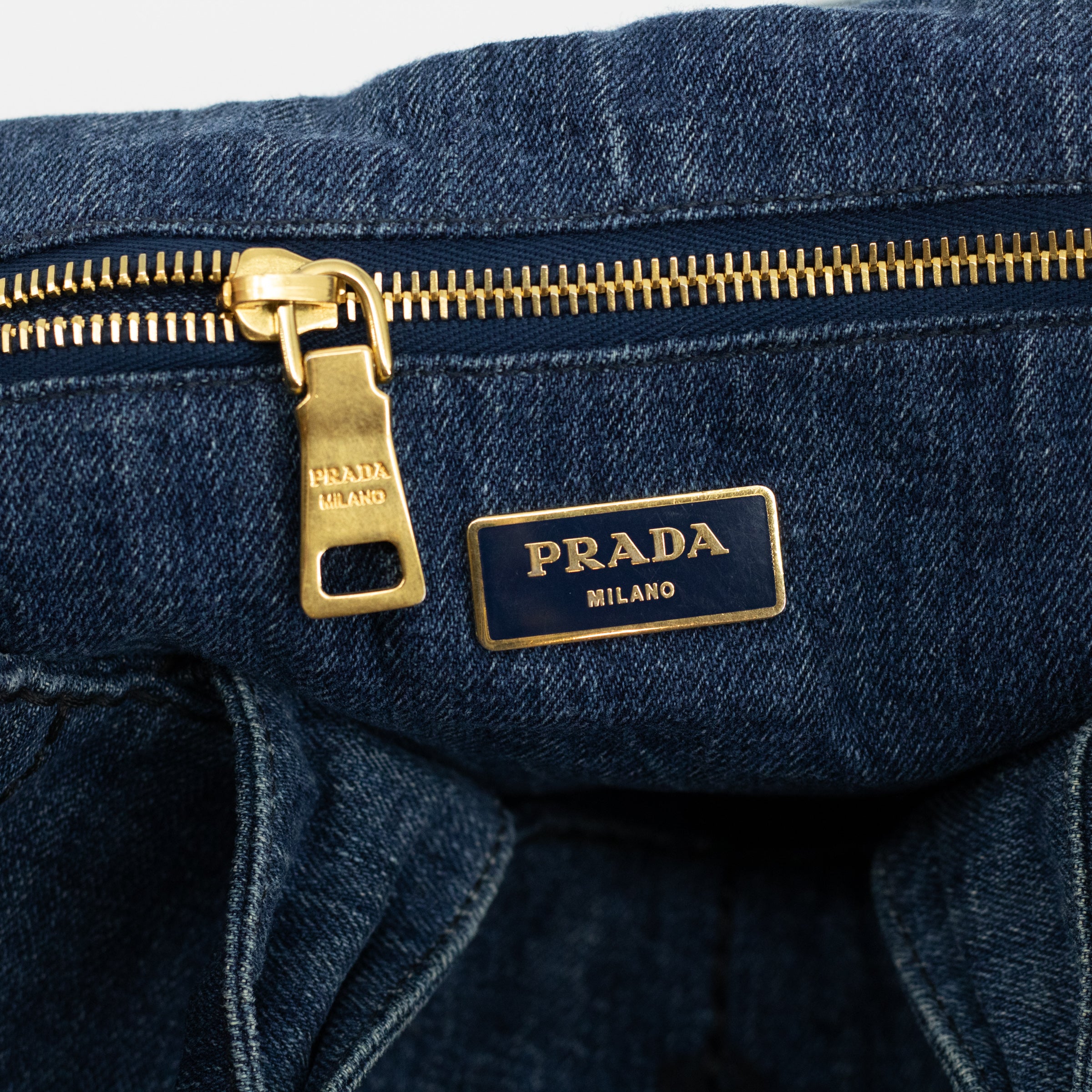 Prada Denim Large Canapa Logo Tote Bag