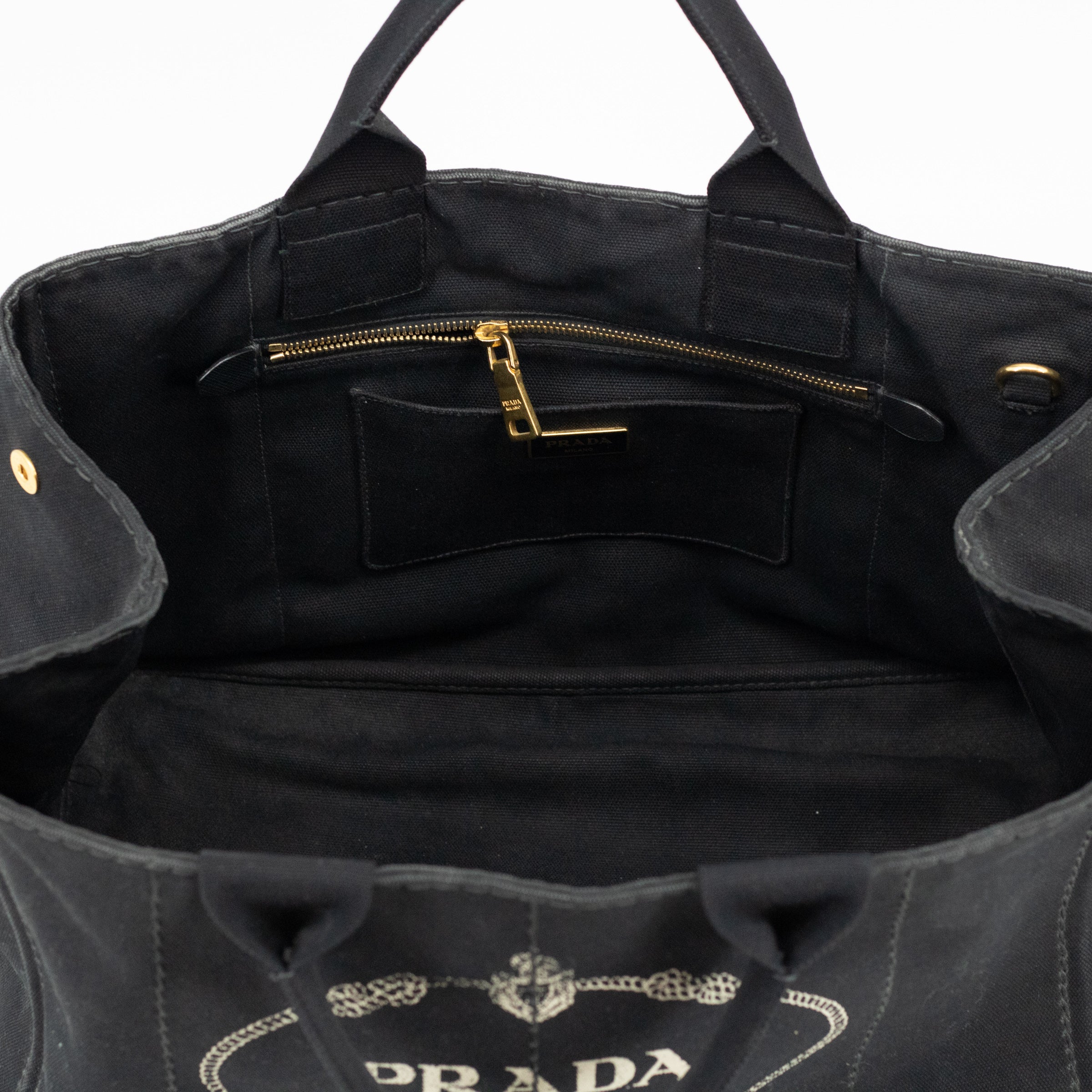 Prada Black Large Canapa Logo Tote Bag w/ Strap