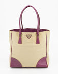 Prada Canvas x Leather Beige x Purple Tote Bag 