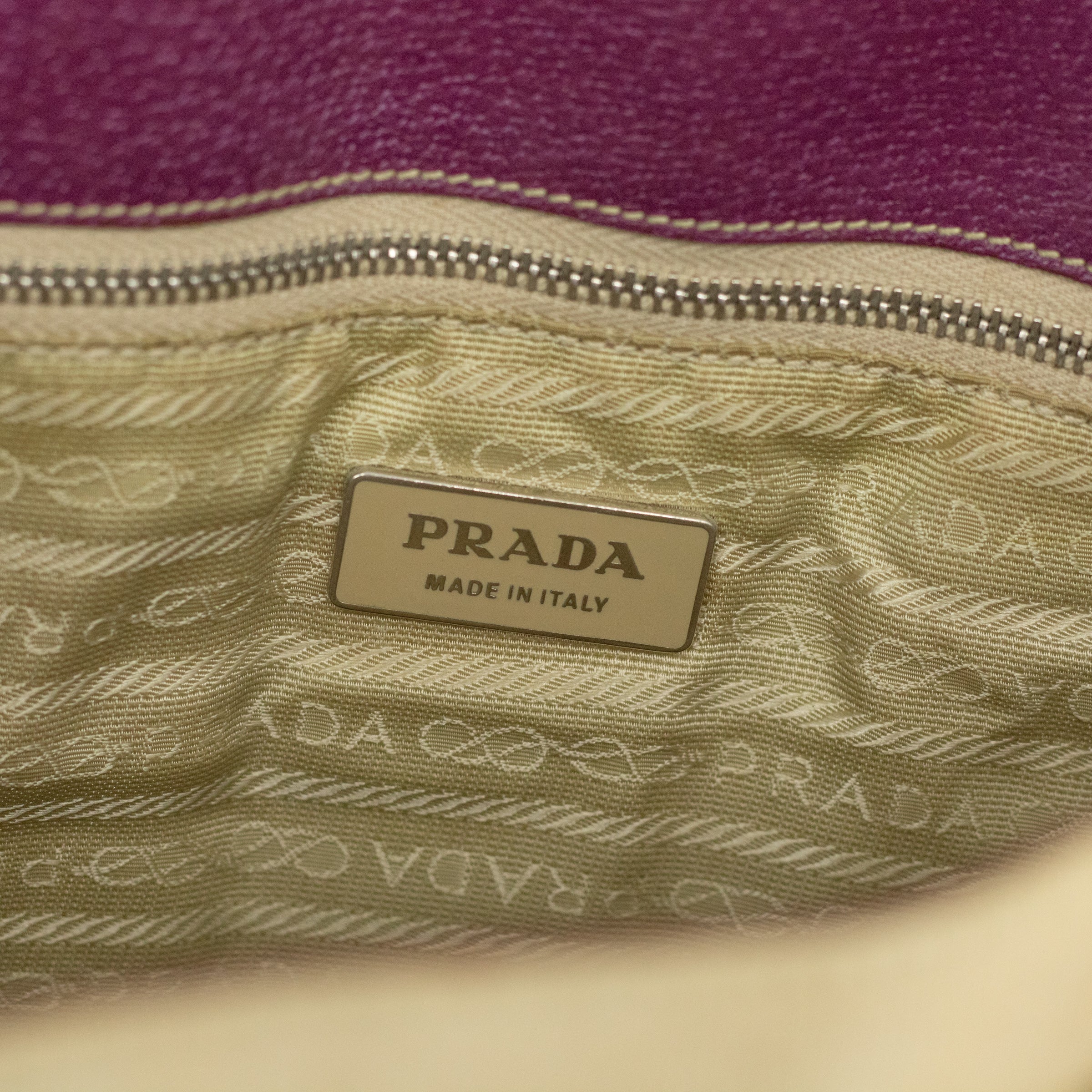 Prada Canvas x Leather Beige x Purple Tote Bag 