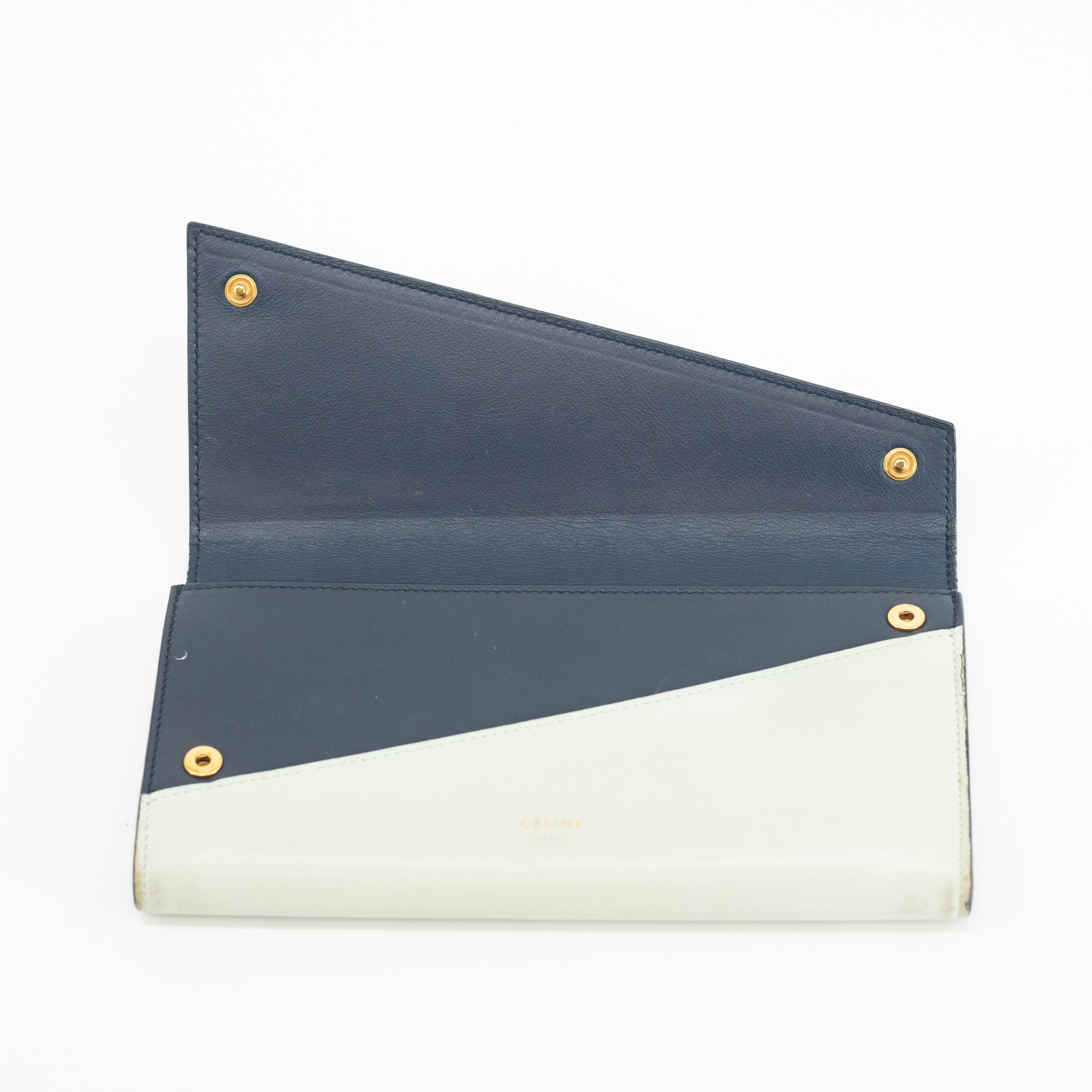 Celine Long Wallet in Navy and Mint Green Leather 