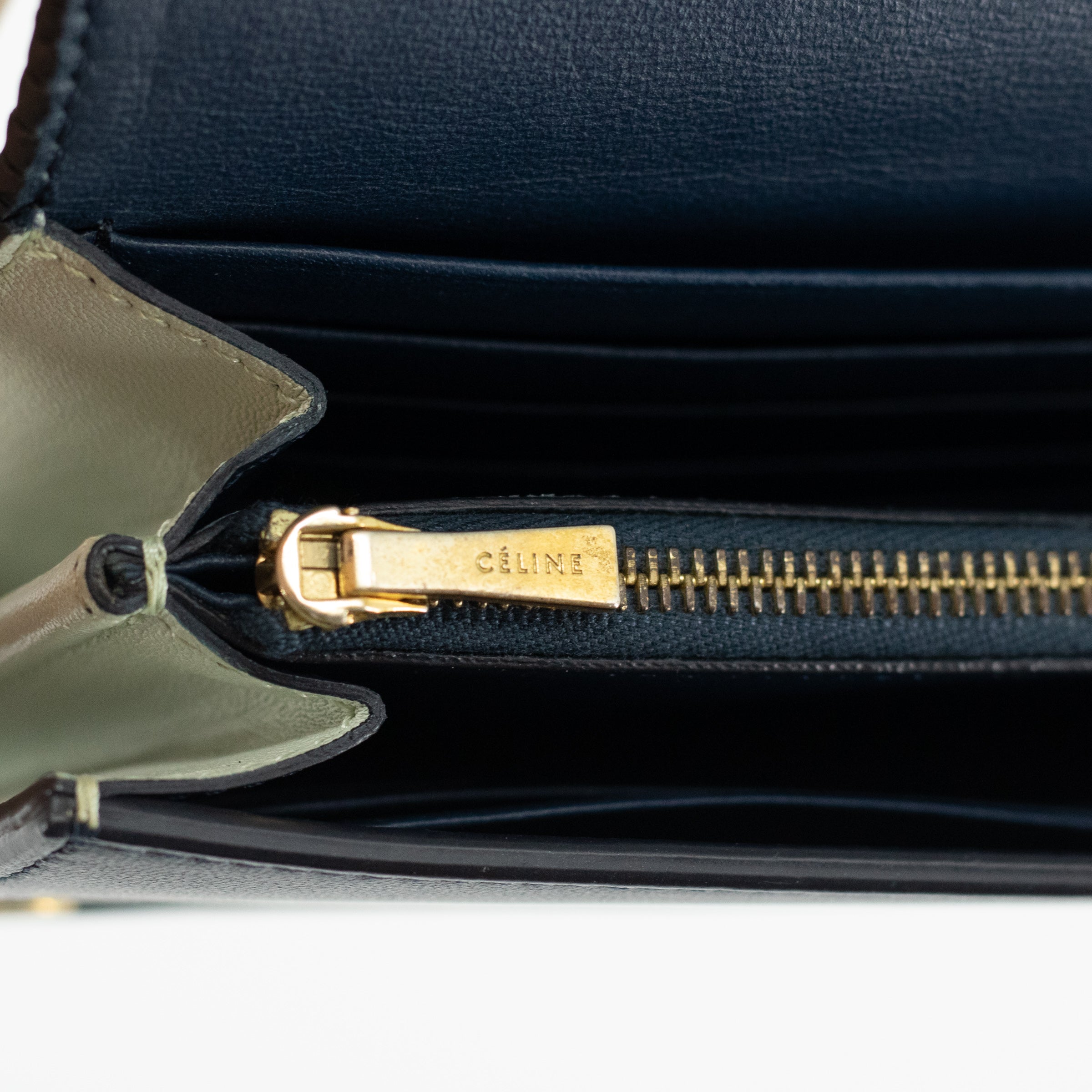 Celine Long Wallet in Navy and Mint Green Leather 