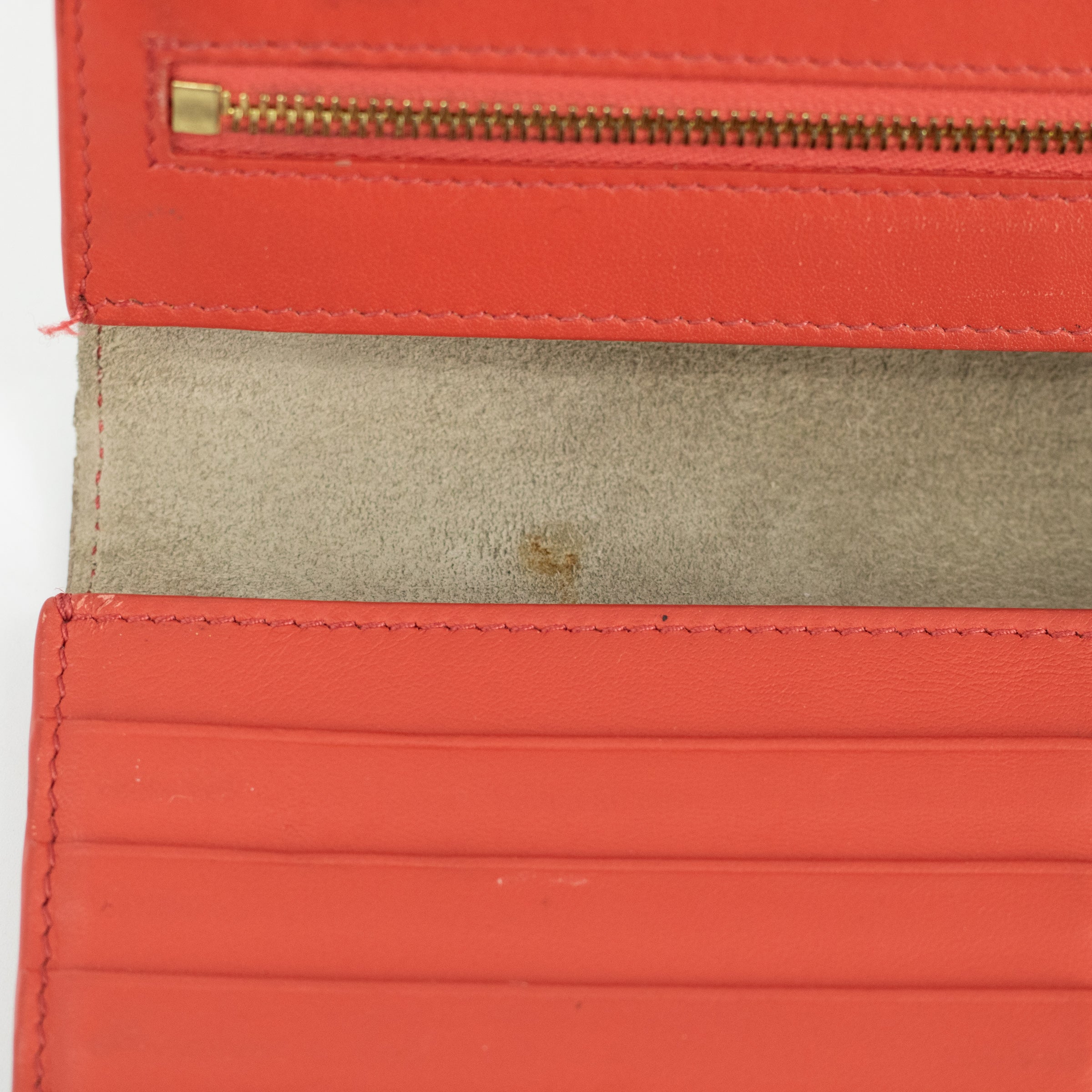 Celine Leather Tan Long Wallet w/ Red 