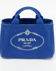 Prada Cobalt Blue Canvas Canapa Logo Small Tote 