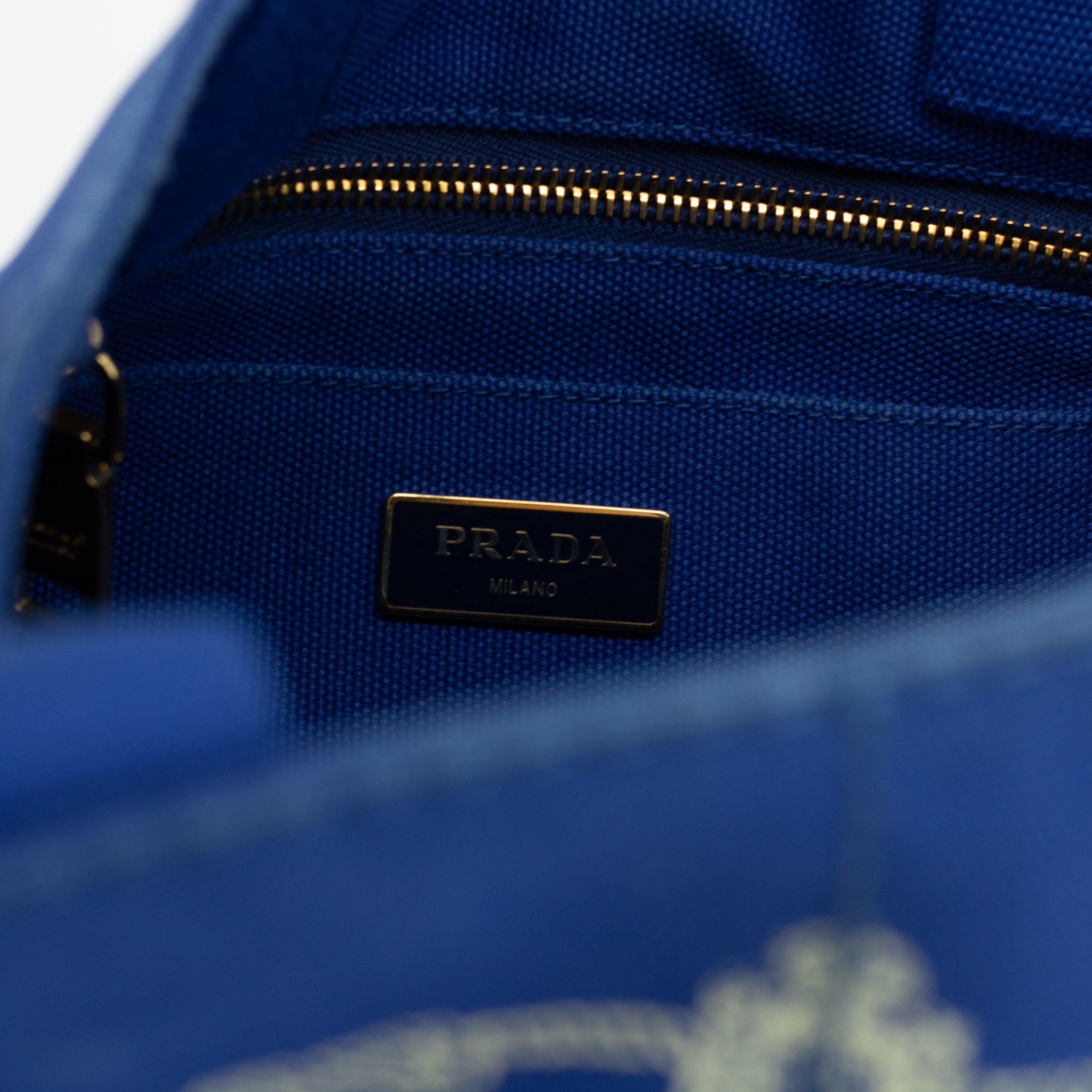 Prada Cobalt Blue Canvas Canapa Logo Small Tote 