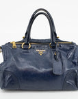 Prada 2-Way Vitello Shine Mini Boston Blue Shoulder Bag 