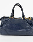 Prada 2-Way Vitello Shine Mini Boston Blue Shoulder Bag 