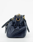 Prada 2-Way Vitello Shine Mini Boston Blue Shoulder Bag 