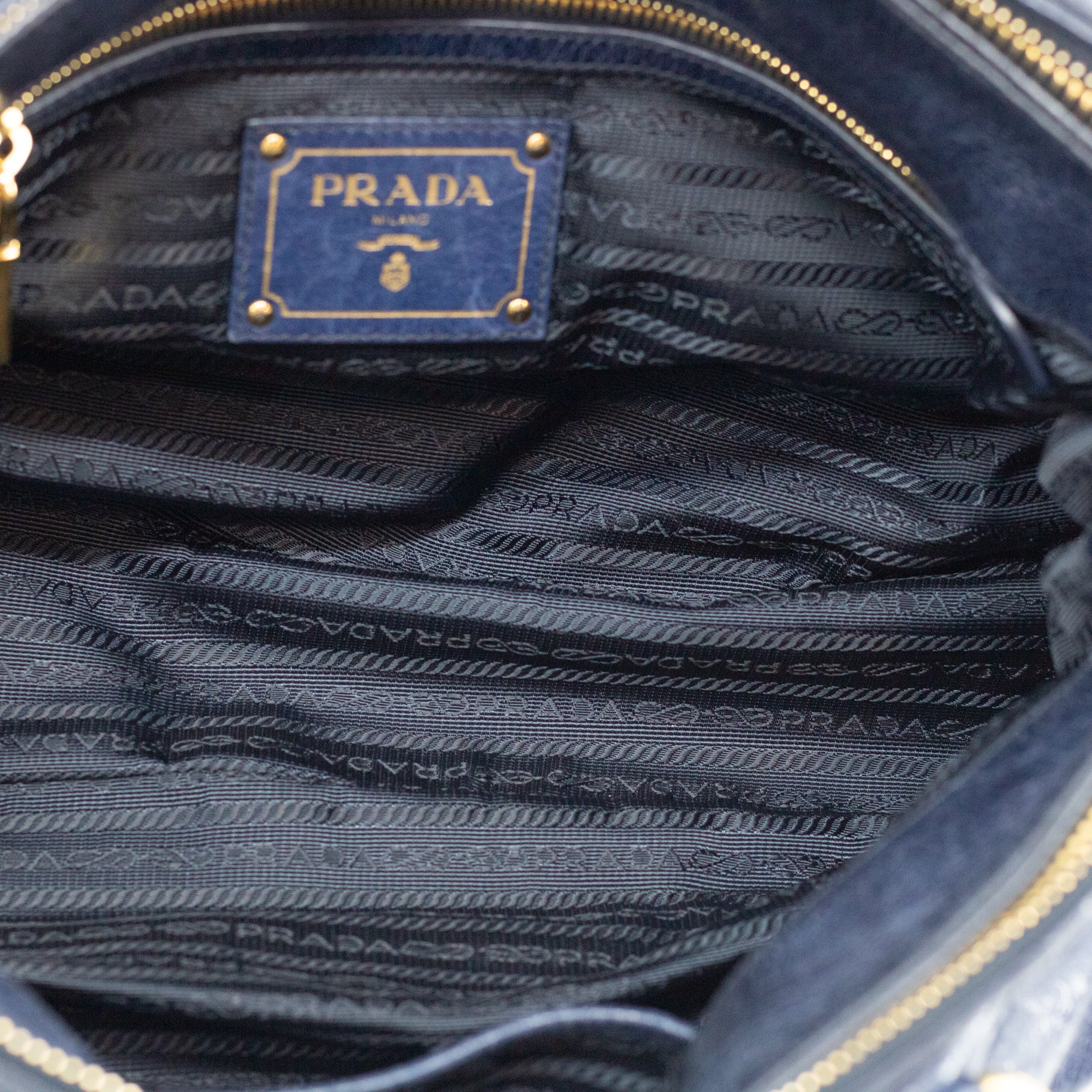 Prada 2-Way Vitello Shine Mini Boston Blue Shoulder Bag 