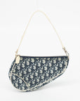 Dior Trotter Saddle Canvas Coated Navy w/ White Trim Pochette 