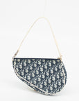 Dior Trotter Saddle Canvas Coated Navy w/ White Trim Pochette 