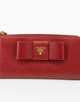 Prada Red Saffiano Ribbon Zip Wallet 