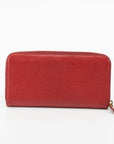 Prada Red Leather Front Logo Zip Around Wallet 