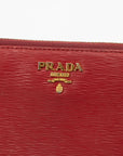 Prada Red Leather Front Logo Zip Around Wallet 