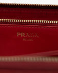 Prada Red Leather Front Logo Zip Around Wallet 