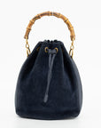 Gucci Navy Bamboo Suede x Leather Drawstring 2WAY Shoulder Bag  