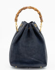 Gucci Navy Bamboo Suede x Leather Drawstring 2WAY Shoulder Bag  