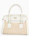 Prada Beige/White Saffiano Cuir-Trimmed Canapa Tote 