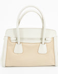 Prada Beige/White Saffiano Cuir-Trimmed Canapa Tote 