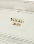 Prada Beige/White Saffiano Cuir-Trimmed Canapa Tote 