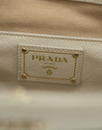 Prada Beige/White Saffiano Cuir-Trimmed Canapa Tote 