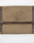 Prada Brown Canvas Leather Compact Wallet 