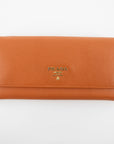 Prada Orange Saffiano Leather Long Wallet  