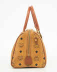 MCM Brown Monogam Visetos Pattern PVC x Leather Boston Bag 