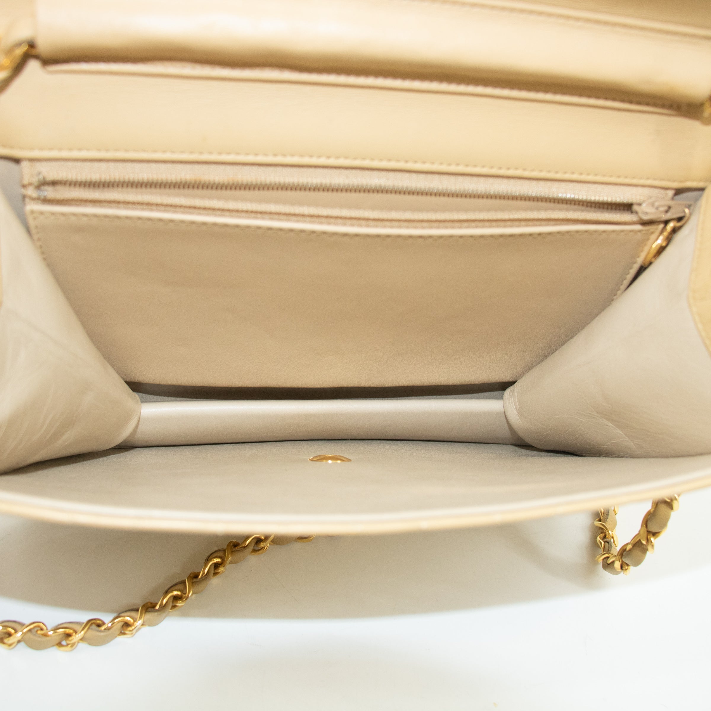 Chanel Lamb Skin Beige Single Flap Gold Hardware Shoulder Bag-