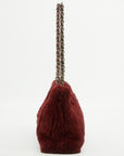 Chanel CC Burgundy Lapin Rabbit Fur Chain Tote Bag 6 Series  