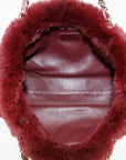 Chanel CC Burgundy Lapin Rabbit Fur Chain Tote Bag 6 Series  