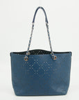 Chanel Perforated Caviar Skin Leather Tote Bag Blue 23 Series 