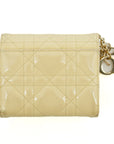 Christian Dior Cream Lady Dior Cannage Patent Leather Compact Wallet  