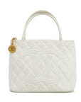 Chanel Caviar Skin Reprint Medallion Tote Bag White 2 Series 